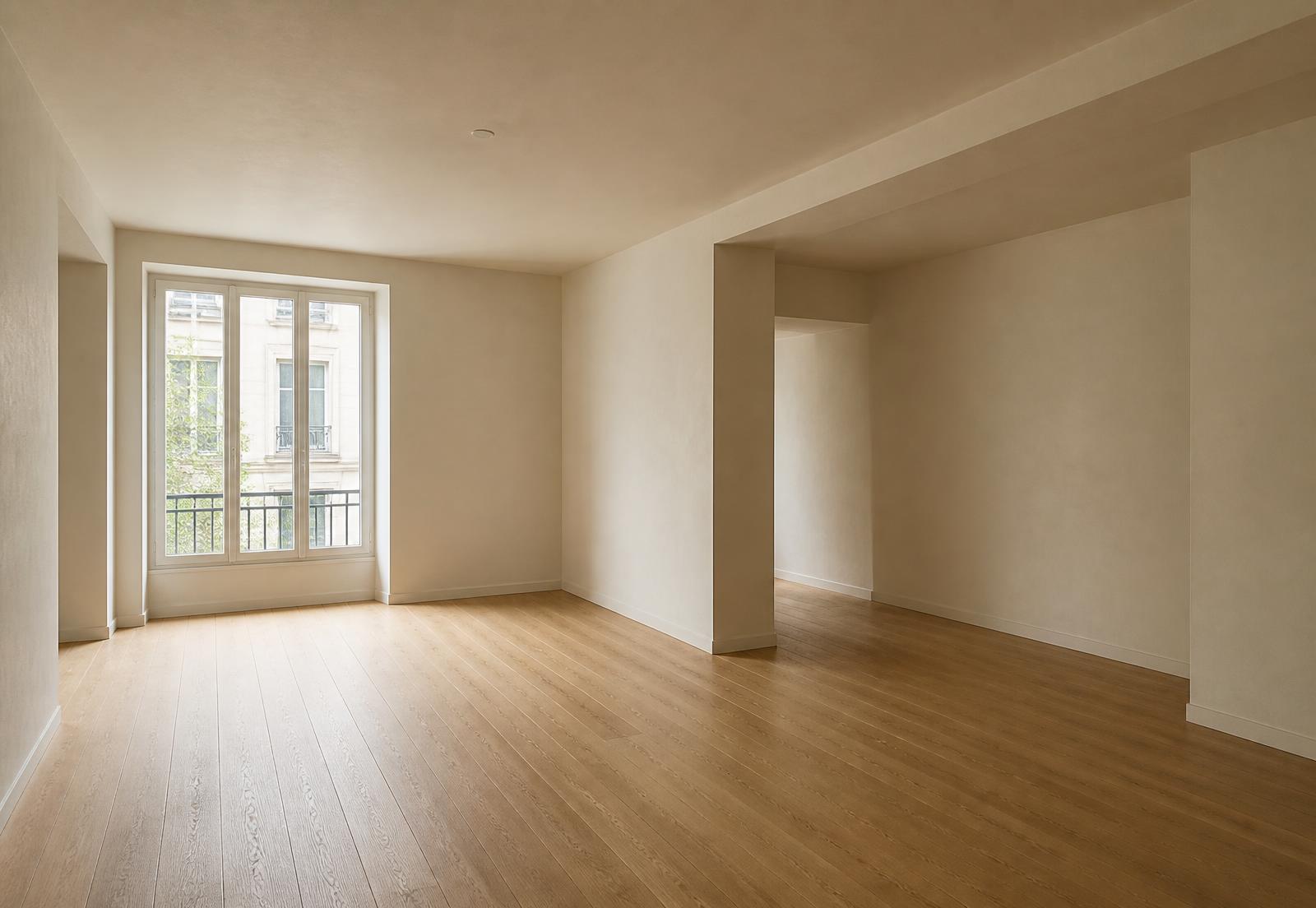 The same room before, empty and unfurnished