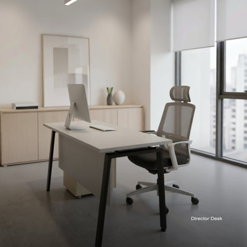 Executive Director Desk with ergonomic chair and modern minimalist workspace by Heaven Furniture Mart